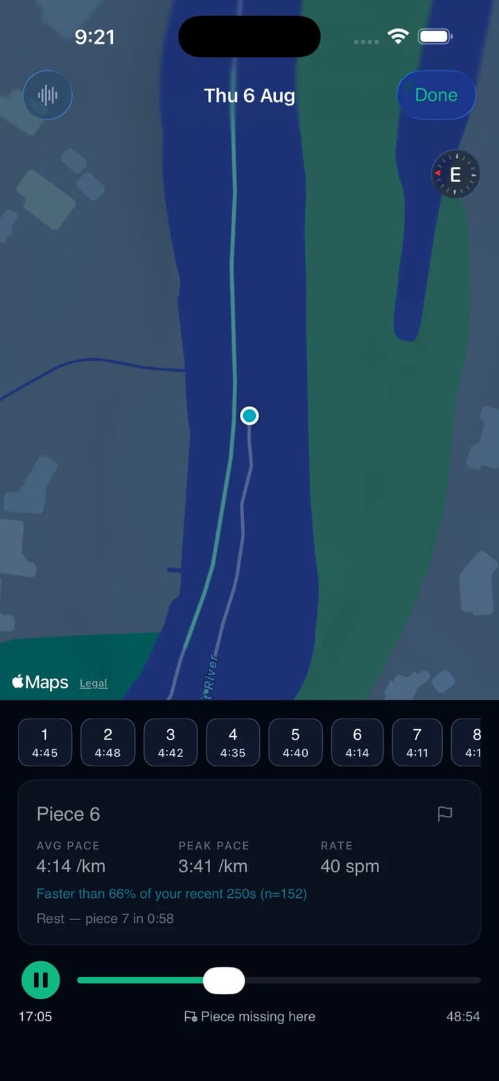 The Locus Fit app replaying a session on the map, piece by piece