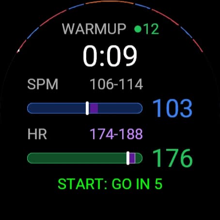The watch's warmup screen